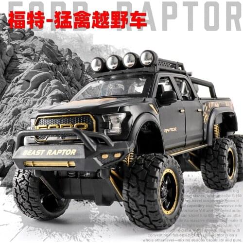 Diecast 1:24 Scale Ford Raptor F-150 Pickup Truck Offroad Pull back Vehicle Simulation Alloy Car Model Adult Collection Display