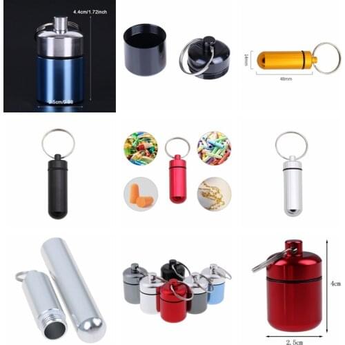 Mini Portable Aluminum Pill Case Carry Bottle Earplugs Box Keychain Container Waterproof Outdoor Medicine Box Bottle Case Holder