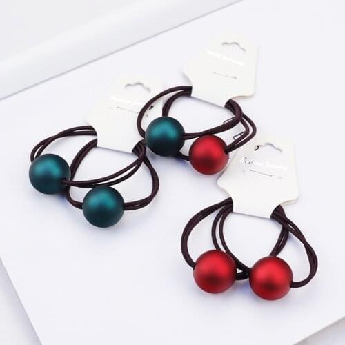 2Pcs Fashion Red bead Rubber bands Leaf Cherry Elastic Girls Hair Accessories for Popular Women Headwear Gum Student Headwear