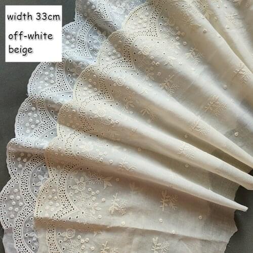 Off-white Cotton Cloth Delicate Flower Embroidered Lace Trim DIY Lace Fabric Clothes Home Textile Accessories 33cm 3Yds/lot
