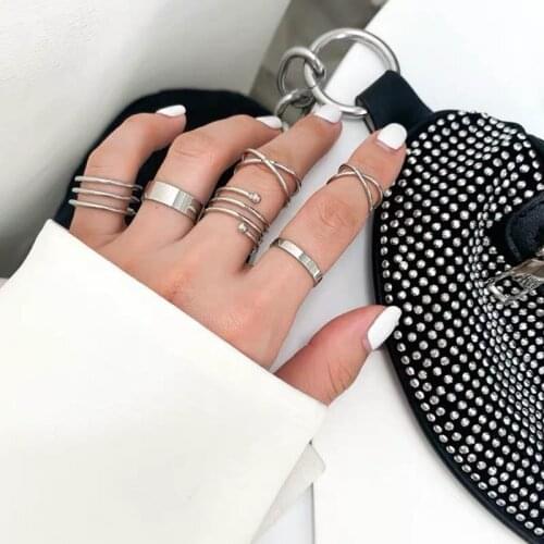 Open geometric cross ring retro six-piece metal index finger ring wholesale