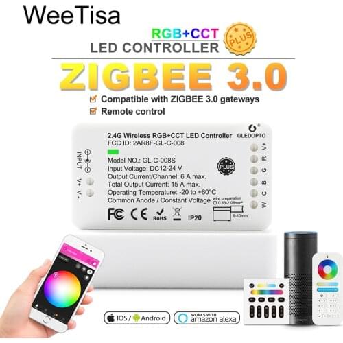 Zigbee RGBCCT LED Controller Plus Remote Smart APP Control RGBWW DC 24V 12V LED Strip Controller Work with Zigbee 3.0 Gateway