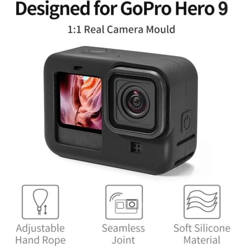 Silicone Protective Cover Full Case Shell for GoPro Hero 9 Sports Camera Sleeve Housing Frame with Lens Cap+Lanyard