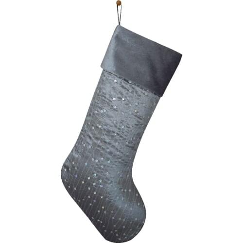 Sorrento Sequin Glitter Sparkle Luxury Shiny Silvery Christmas Stocking with Velvet Cuff Socks 10*19inch