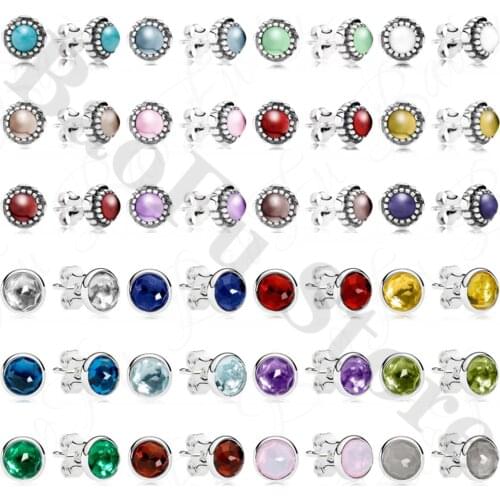 Genuine 925 Sterling Silver Stud Earrings Shiny Month Birthstone Turquoise Jewelry Suitable for Original Female Accessories