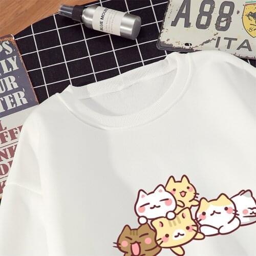 Cartoon Cats Print Women Hoodies Harajuku Sweatshirts Kawaii Korean Style Oversize Woman Hoodie Winter Plus Size Female Pullover