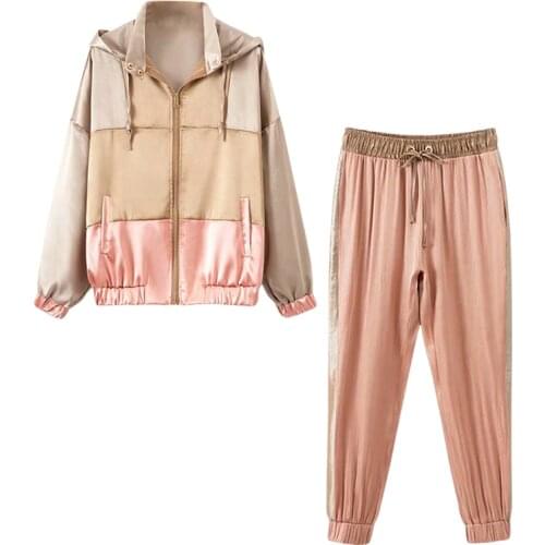 Set female 2019 autumn new temperament casual color matching hooded jacket + trousers elegant fashion two-piece womens clothing