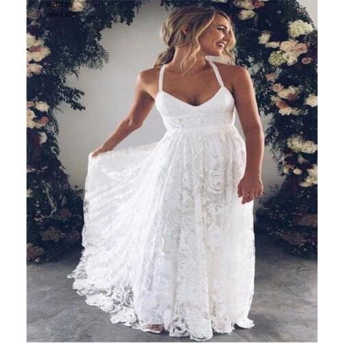 Cheap Beach Wedding Dresses 2020 White Chiffon Boda Boho Wedding Dress Casamento Lace Wedding Gowns Vestido Novia Plus Size