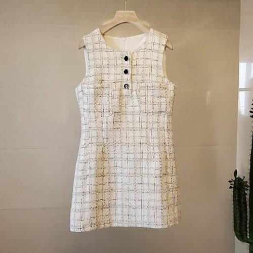 New Arrival Summer Runway High Quality Womens Plaid Tweed Dress Elegant O Neck Sweet Brand Dresses Vestidos