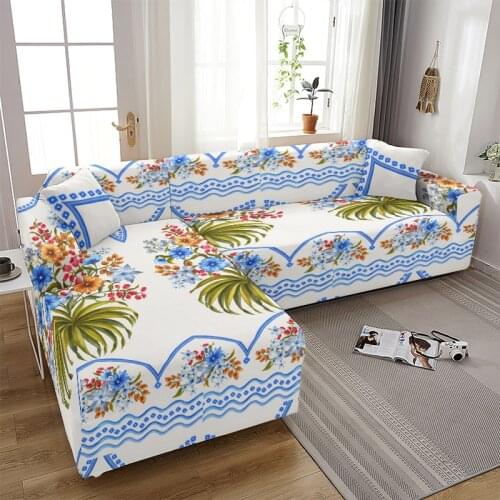 1 Pcs Plain Flower Print L-Shaped Sofa Cover Living Room Sofa Protective Cover Dustproof Elastic Elastic Cover Corner Sofa Cover