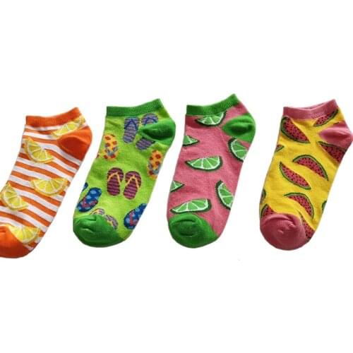 4 Pairs Free shipping Fashion 2020 summer New man women cotton couple boat socks fruit Pattern Low ankle socks boat Socks lot