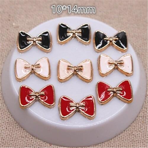 50PCS 10*14mm Bow Black/White/Red Enamel Golden Plastic Flatback Button DIY Decoration Jewelry/Craft Scrapbook Accessories