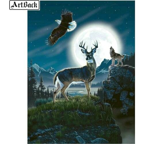 5D diamond painting deer eagle moon pattern full square / round drill 3d crystal mosaic diamond embroidery home decoration