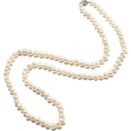 7-8 mm Long and thin Inch Natural Chain Type Necklace add Small and Exquisite Freshwater beads