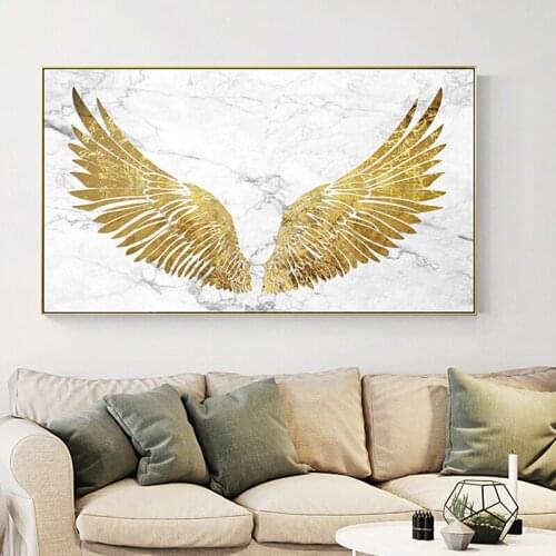 Abstract Golden Wings Feather Canvas Paintings Wall Art Bedroom Modern Home Decoration