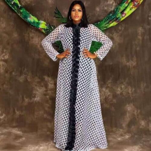 African Long Dresses For Women 2 Piece Set Fashion Patchwork Robes 2021 New Fashion Hollow Loose African Boubou With Tank Dress