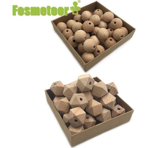 Fosmeteor Wooden Teether Chewable 10-20mm Beech Beads Ecofriendly Unfinished Natural Wood Beads DIY Craft Jewelry Accessories