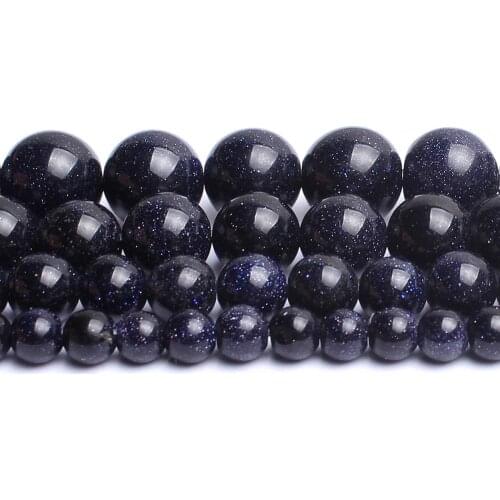 Natural Blue Sandstone Stone Beads Round Loose 15" Strand Pick Size 4 6 8 10 12MM Spacers Beads for Jewelry Making DIY Bracelets