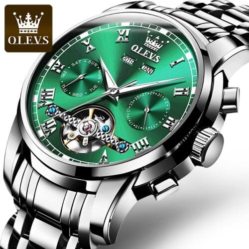 Men Automatic Watch Sapphire Crystal OLEVS WristWatches Mens Self-Wind Stainless steel Waterproof Business Mechanical Watch