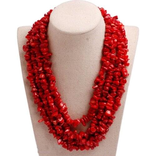 Long Natural Red Coral Women Assorted Chips Cluster Necklace 17-20" Christmas Gift