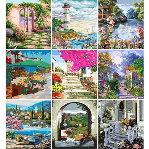 EverShine Painting By Numbers Landscape Wall Set Oil Paint By Numbers Landscape On Canvas HandPainted Wall Art Gift