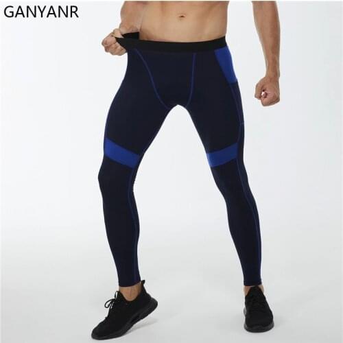 GANYANR Sportswear Gym Men Running Tights Compression Pants Legging Fitness Sport Sexy Basketball Fit Yoga Workout Track Pockets