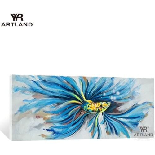 Beautiful picture for home wall decoration Hand painted abstract animal oil painting Blue tail goldfish for living room unframed