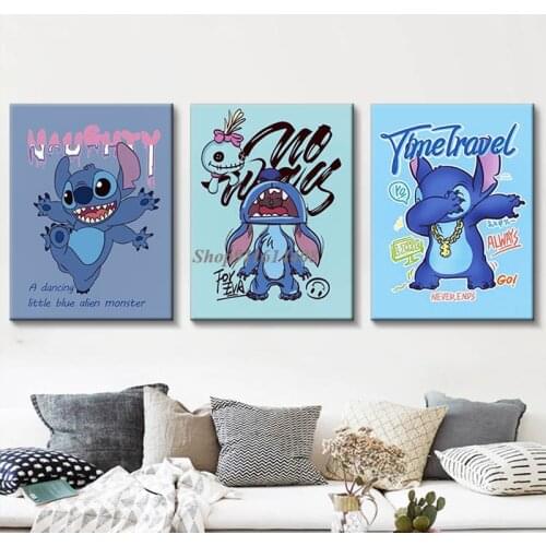 Canvas Painting Disney Classic Animation Cute Lilo & Stitch Prints and Posters Wall Art Pictures for Kids Living Room Home Decor
