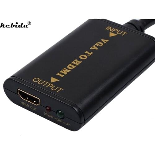 Kebidu New VGA to HDMI-compatible Converter VGA2HDMI-compatible Adapter 1080P HD Audio AV Converter HDTV Video Cable For TV PC
