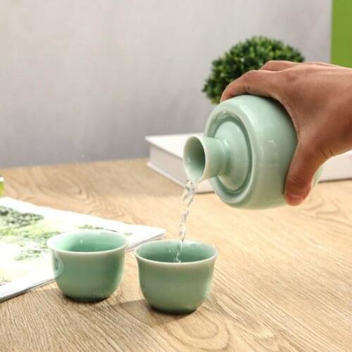 Ceramic Wine Set 60ml 280ml Exquisite Cyan Sake 1 Jug 2 Cup One-Piece Jug Spirits Rice Wine Wine Wine Holiday Gift