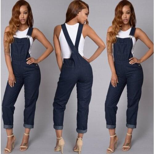 Backless Jumpsuits Women Summer Overall Rompers Casual Fashion Loose Denim Jeans Pocket Bib Pants Spring Long Romper
