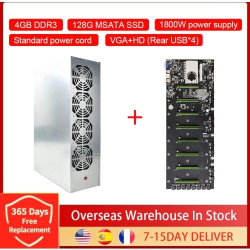 For Mining ETH ETC ZEC Ethereum Rig A Set Miner Case BTC-D37 Chassis with 4 Fans Motherboard 8 Slots 4GB DDR 128GB SSD 1800W PSU