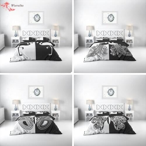 White and Black Design Print Bedding Set Nordic Double Bed Bedspread Peacock Butterfly Flamingo Duvet Cover Set King Quilt Cover