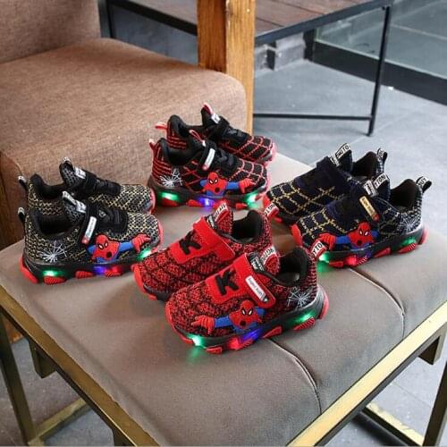 Hot Led Spiderman Kids Sneakers Boys Girls Light Children baby Shoes mesh sport Boys Girls Spider man Led Light Shoes Size 21-30