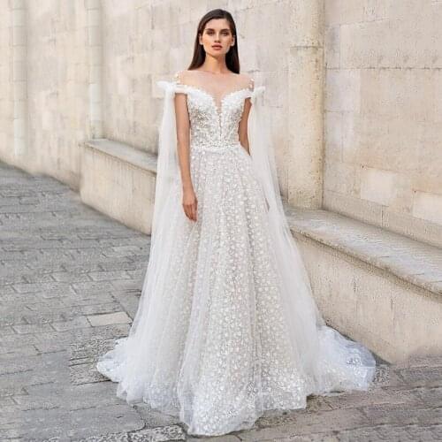 Eightree Vestido de Noiva Renda Lace Wedding Dresses 2021 Cap Sleeve A Line Bride Dress Country Wedding Gowns Vintage Women