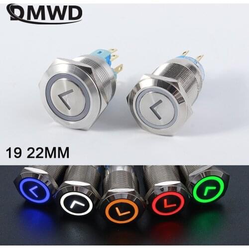 19mm 22mm Metal Power Arrow Brass Push Button Switch Flat Round Illumination Latching Momentary Self-reset 1NO1NC 12V220V Blue