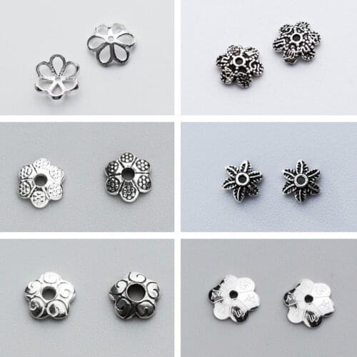 MEETSOFT Trendy 5pcs/lot 925 Sterling Silver Hollow flower torus bead caps Charms of DIY Handmade Jewelry wholesale Accessory