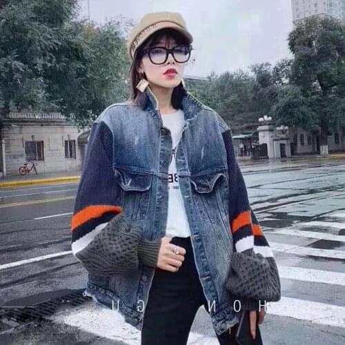 2020 Fashion The New Splice Knit Sleeve Loose Wild Cowboy Jacket Free Shipping
