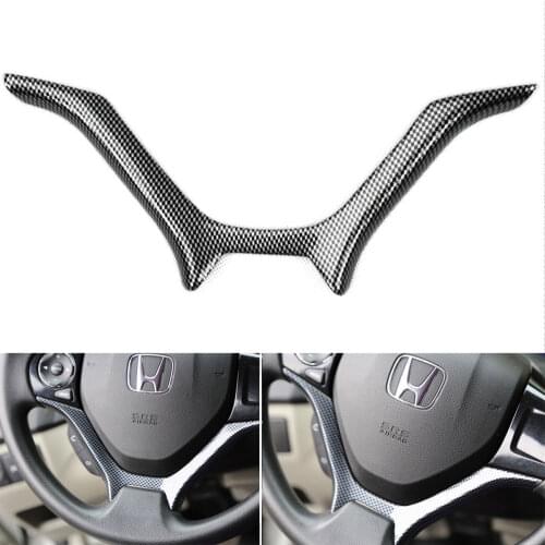 Car Interior Mouldings Steering Wheel Carbon Fiber Color Cover Panel Trim Decal For Honda Civic 2012-2015 Car Styling Car Covers