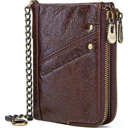 New Casual Leather Mens Wallet FRID Multifunctional Double Zipper Coin Purse