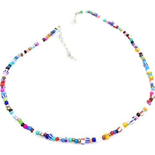 1pc Bohemian Style Bead Choker Necklace Handmade Colorful Beach Choker Summer Beaded Necklace Jewelry Accessories Party Dress Up