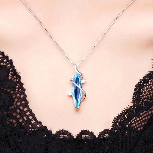 Blue Aquamarine gemstones diamond pendant necklaces for women crystal white gold silver color choker chain jewelry bijoux gift