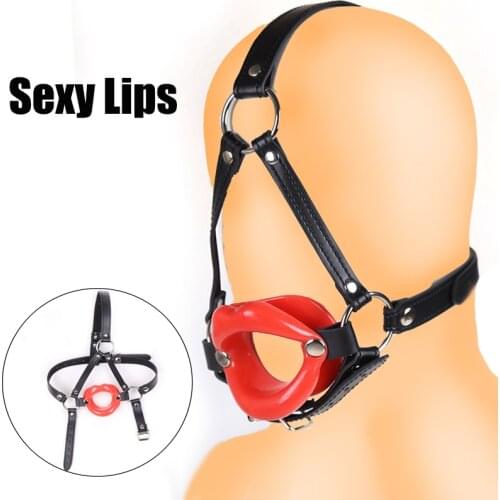 Cock Sucker Mouth Gag Sexy Lips PU Leather Bondages Rubber Hollow Gag Open Mouth Oral Sex Gags Fetish BDSM Slave Adults Sex Toys