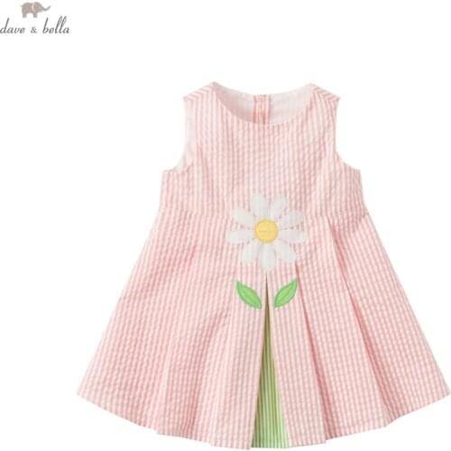 DB18083 dave bella summer baby girls cute floral striped dress children fashion party dress kids infant lolita clothes
