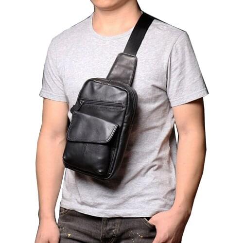 Casual Sporty Genuine Leather Chest Bags Men iPad Mini Cow Leather One Shoulder Bags Male Anti Theft Chest Pack slim bag for men