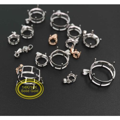 Simple Round Solid 14K 18K Rose Gold Prong Bezel Settings for Gemstone Moissanite Diamond DIY Pendant Charm 1411245