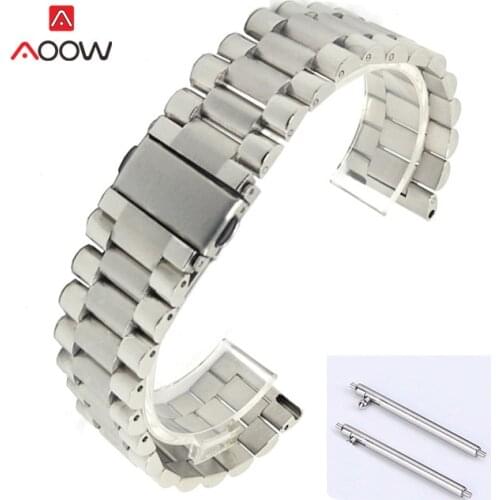 20mm 22mm 3 Pointer Solid Stainless Steel Strap Quick Release Folding Buckle Men Metal Replacement Wrist Band Watch Accessories
