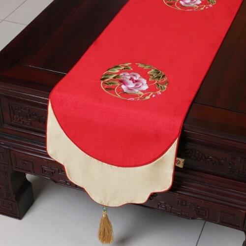 Handmade Fine Embroidery Satin Table Runner Wedding Decoration Rectangle Dining Table Cloth Chinese style Coffee Table Pad