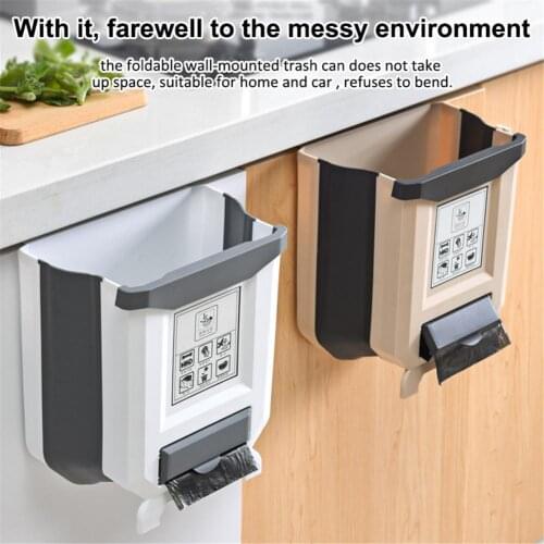 Folding Trash Can Garbage Bag Holder Kitchen Cabinet Door Basket Hanging Trash Basket Kitchen Bathroom Door Wall Hanging Can