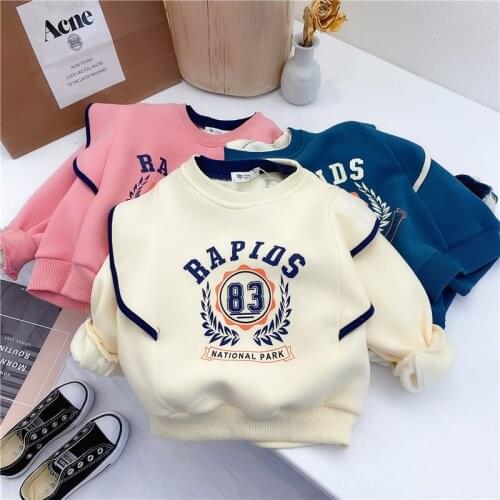 Loose Children Clothes Spring Winter Girls Fleece Cotton Hoodies Sweatshirts Boys Kids Teenagers Outwear Plus Velvet High Quali